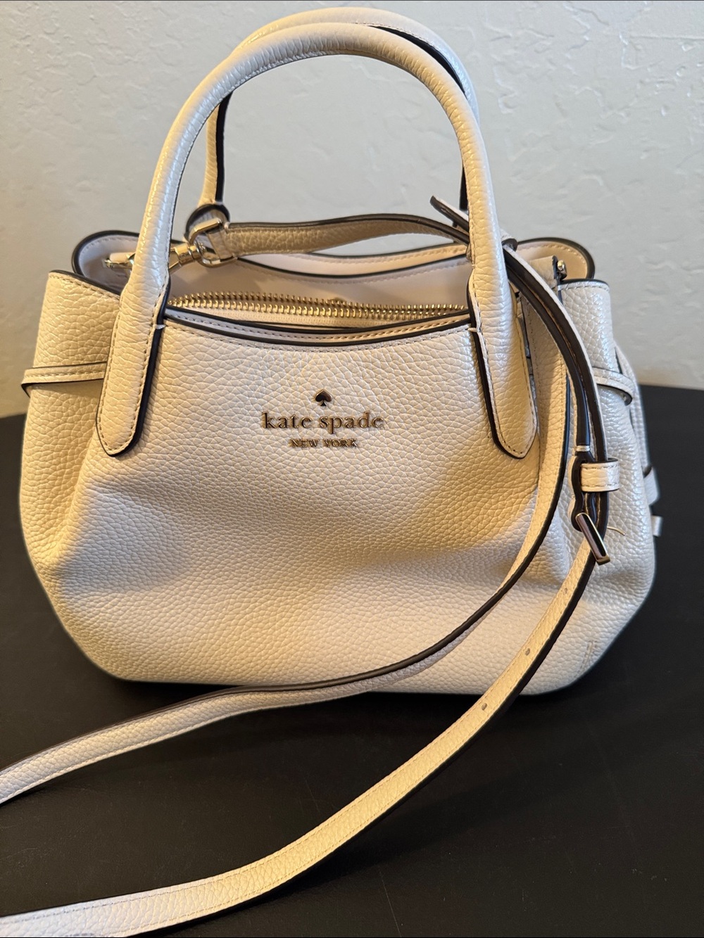 kate spade Cream Pebbled Leather Satchel with Crossbody Strap